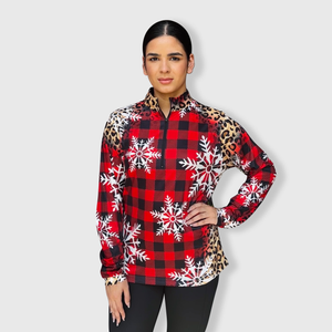 Cheetah Buffalo Plaid Snowflakes Quarter Zip Top