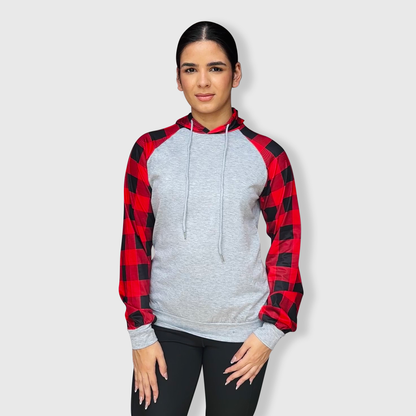 Buffalo Plaid Plain Raglan Hoodie