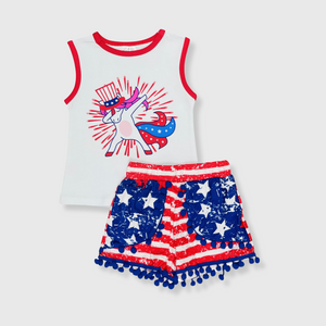 Fourth of July Unicorn Pom Pom Outfit