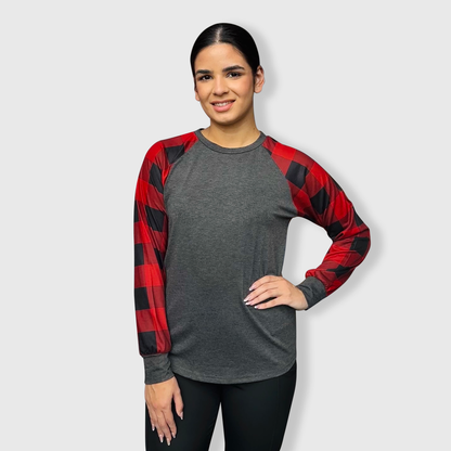 Plaid Red Long Sleeves Polyester