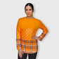 Color Block Orange Polka Dot Plaid Top