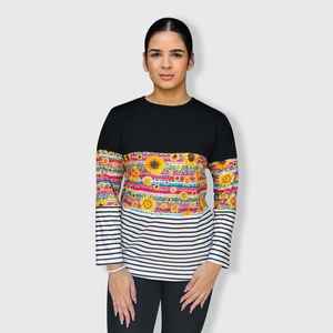 Color Block Black Sunflower Serape Cheetah Stripe Top