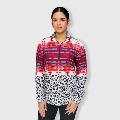 QZ1001 - Aztec White Cheetah Quarter Zip Top