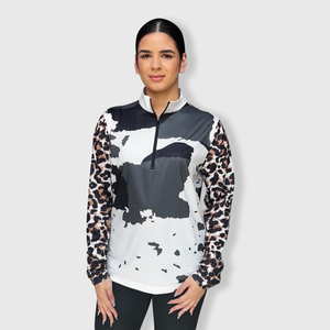 Cheetah Cow Print Quarter Zip Top