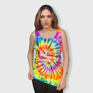 Tie Dye Neon Rainbow Black Tank Top