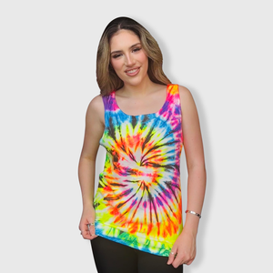 Tie Dye Neon Rainbow Black Tank Top