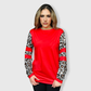 Cheetah Red Spliced Long Sleeve Top