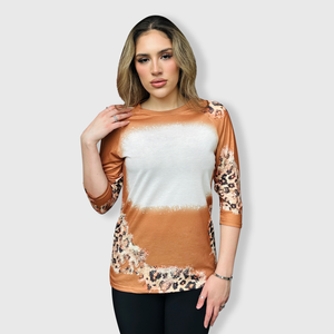 Cheetah Light Brown Raglan Blank Faux Bleached Top