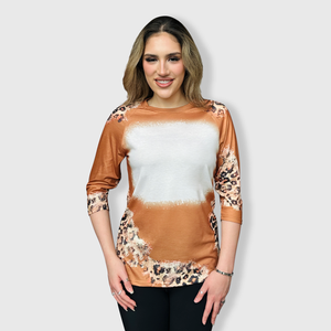 Cheetah Light Brown Raglan Blank Faux Bleached Top