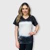 V-Neck FAUX Bleached Tees - Black