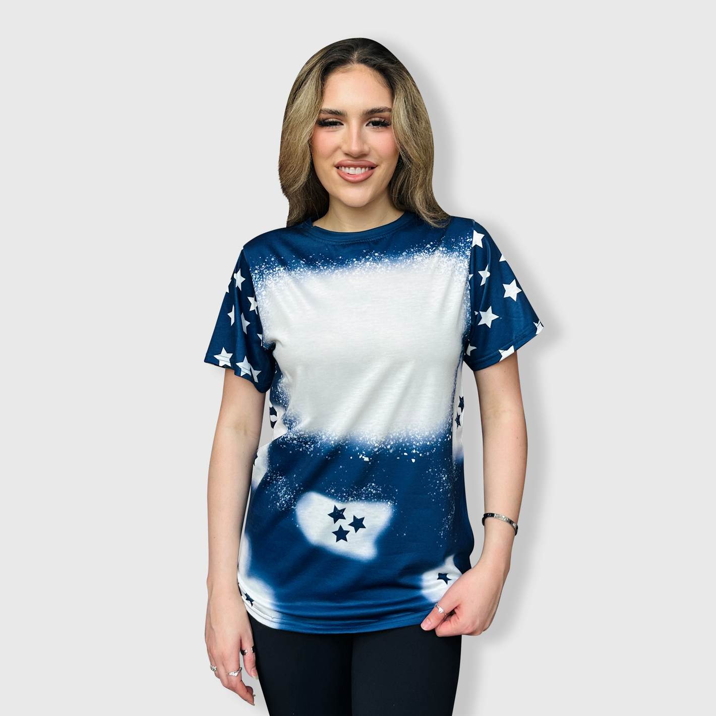 Fourth of July Stars Navy Blank Faux Bleached Top