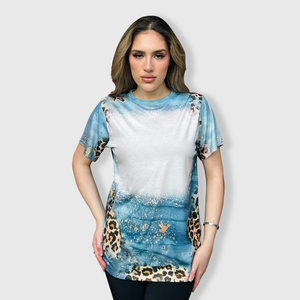 Cheetah Tiffany Blue Shaded Blank Faux Bleached Top