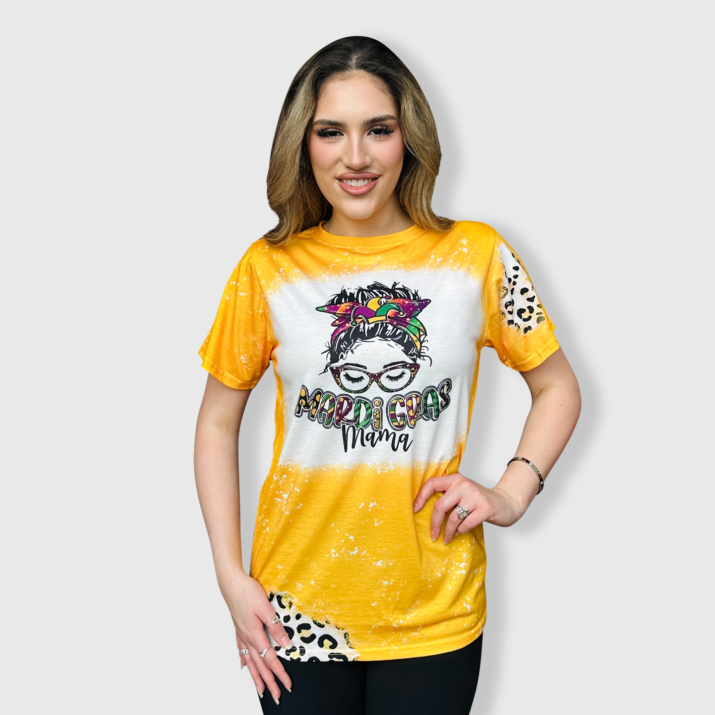 Mardi Gras Mama Gold Faux Bleached Top