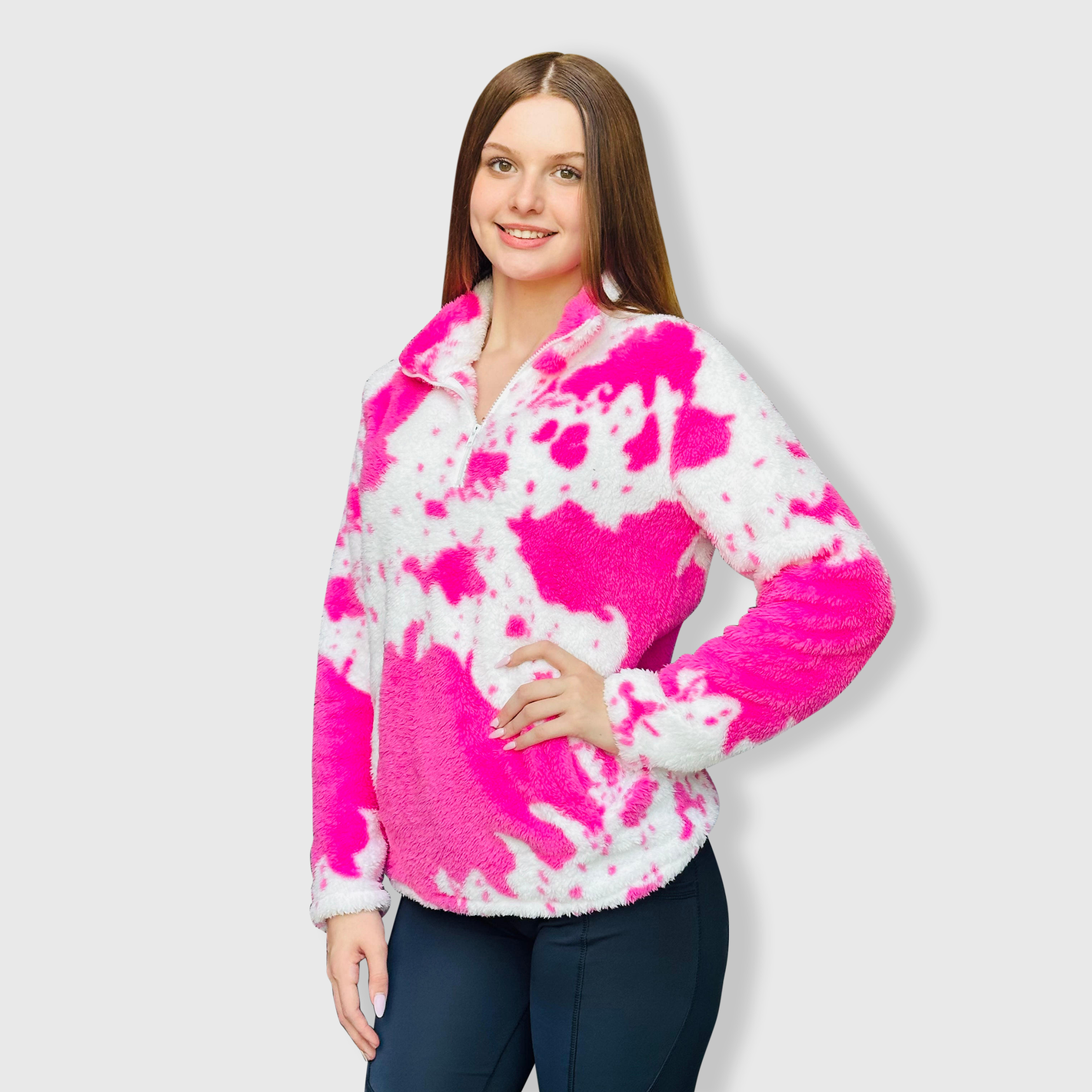 Sherpa Pink Cow Pullover Women