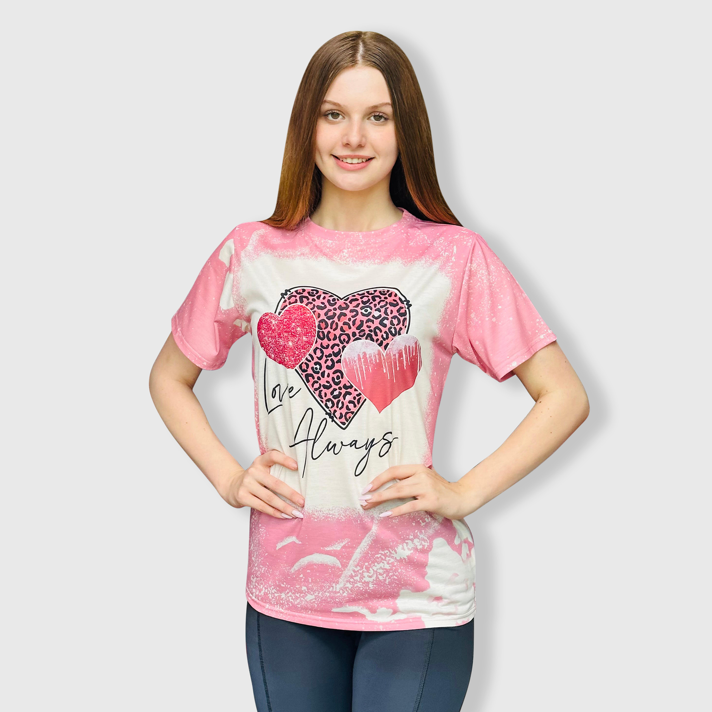 'Love Always' Heart Dusty Pink Faux Bleached Top