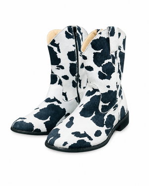 Cow Print Black Cowboy Boots - Adult & Kids