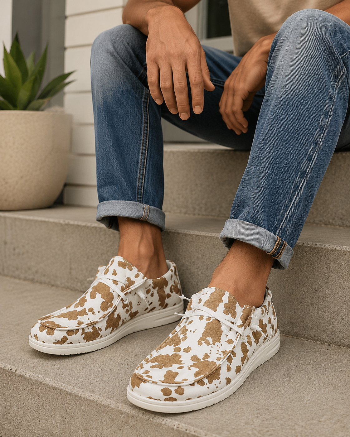 Canvas Cow Brown Shoes