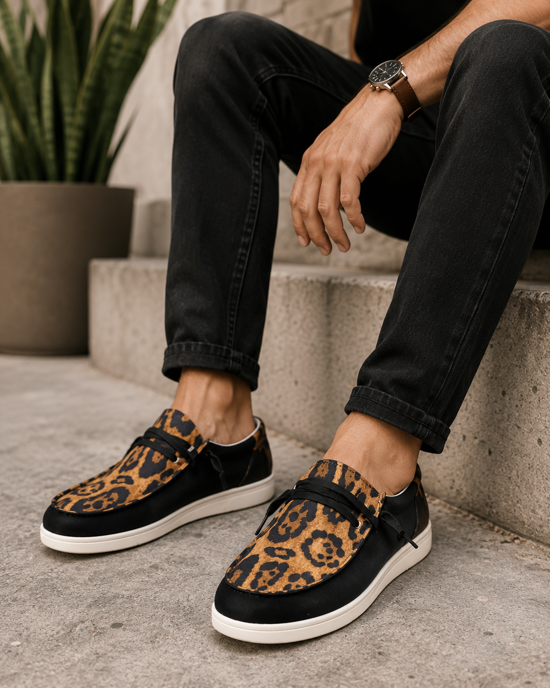 Canvas Cheetah Black Brown Shoes