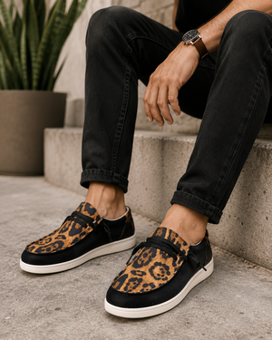 Canvas Cheetah Black Brown Shoes