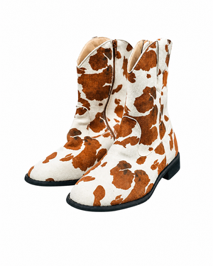 Cow Print Brown Cowboy Boots - Adult & Kids