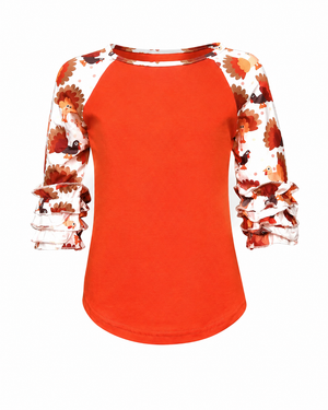 Turkey Thanksgiving Orange Ruffle Top