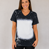 V-Neck FAUX Bleached Tees - Black