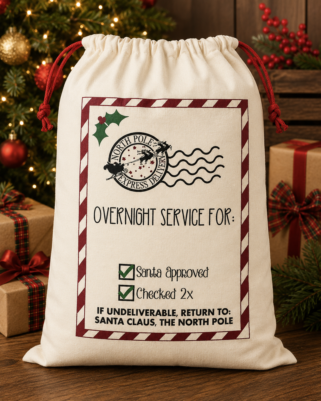 Santa Sack - Border Candy Cane