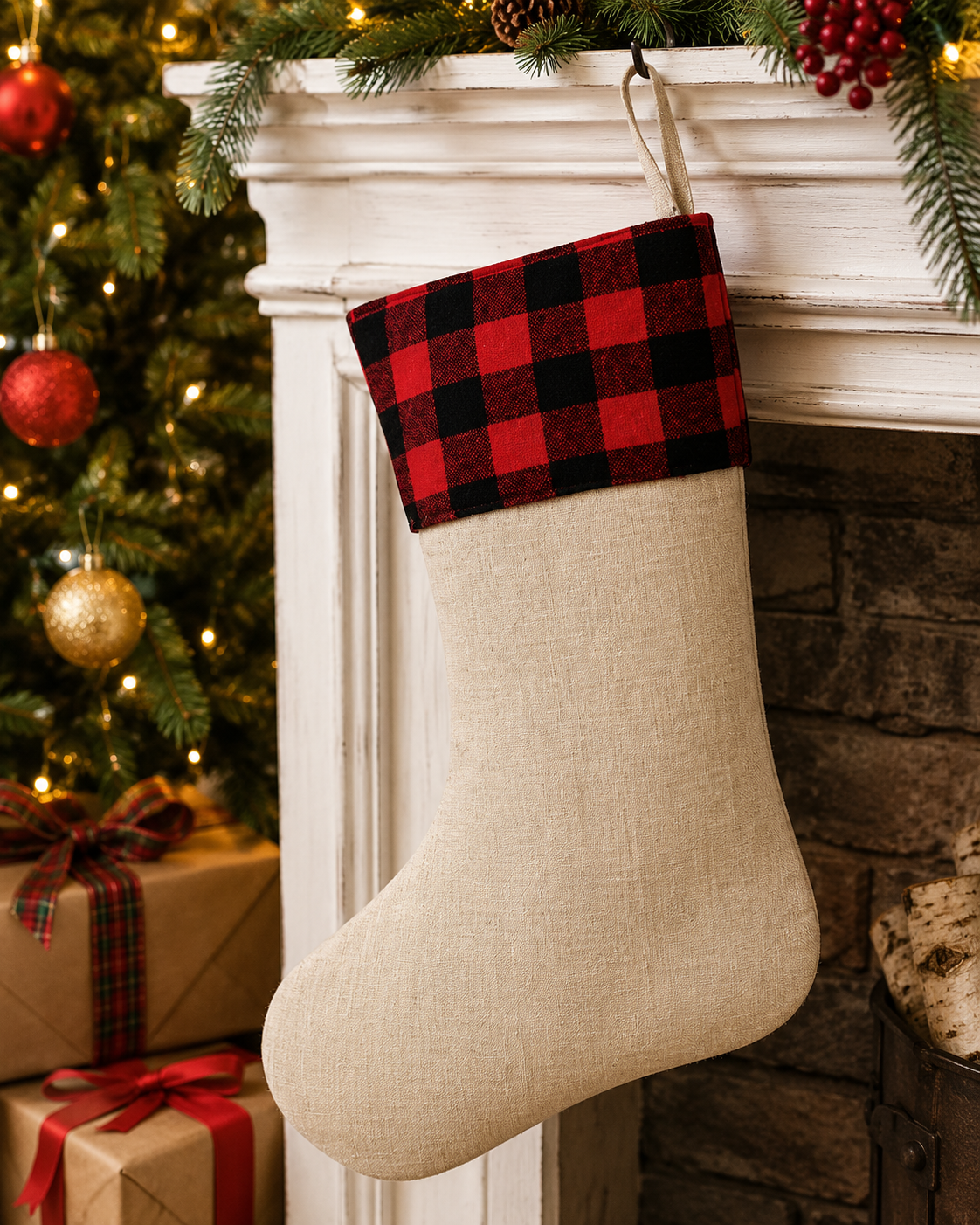 Stocking - Red Plaid Half