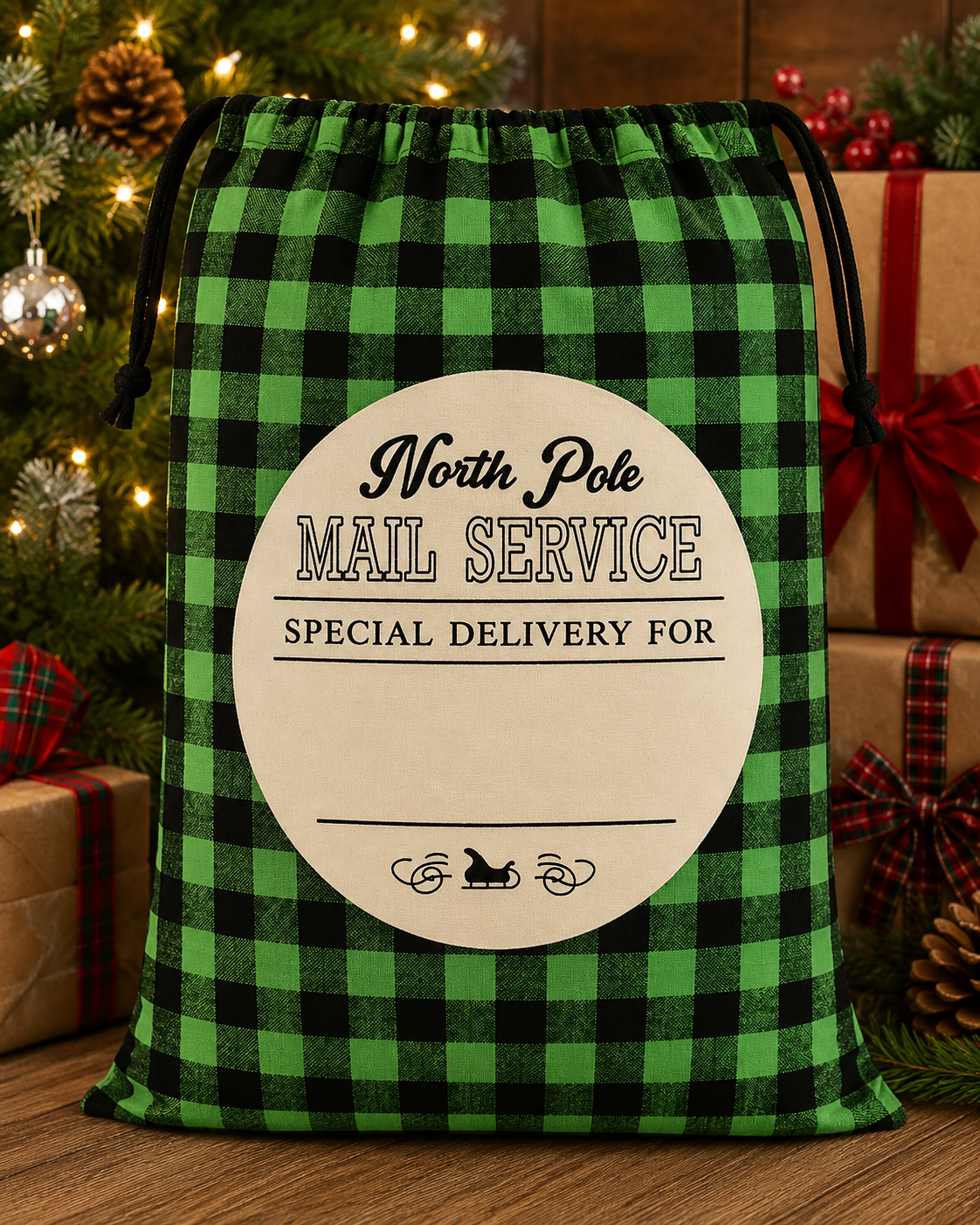 Santa Sack - Green Plaid