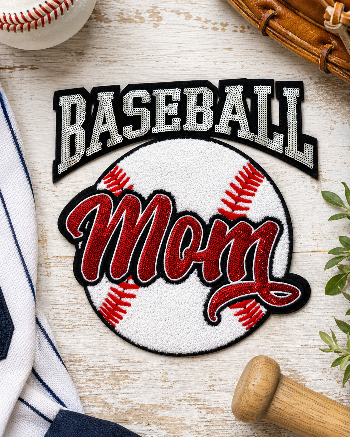 CP1232 - Baseball Mom Chenille & Sequin Patch