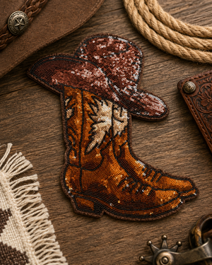 CP1218 - Brown Cowboy Boots & Hat Sequin Patch