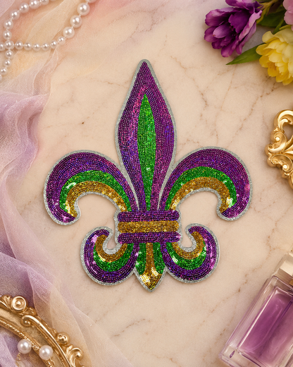 CP1195 - Fleur De Lis Mardi Gras Sequin Patch 2.0