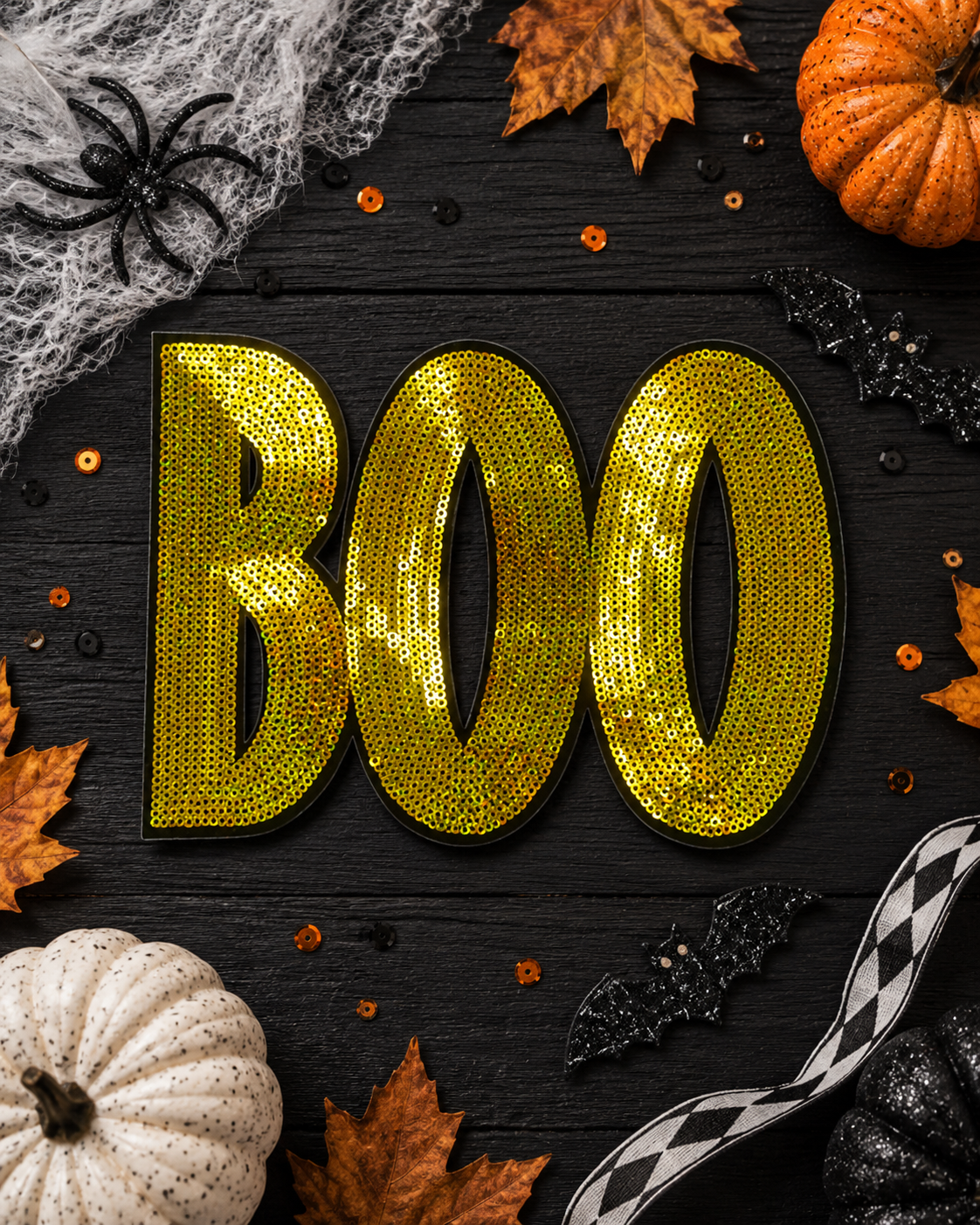 CP1103 - BOO Golden Orange Sequin Patch