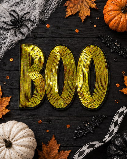 CP1103 - BOO Golden Orange Sequin Patch