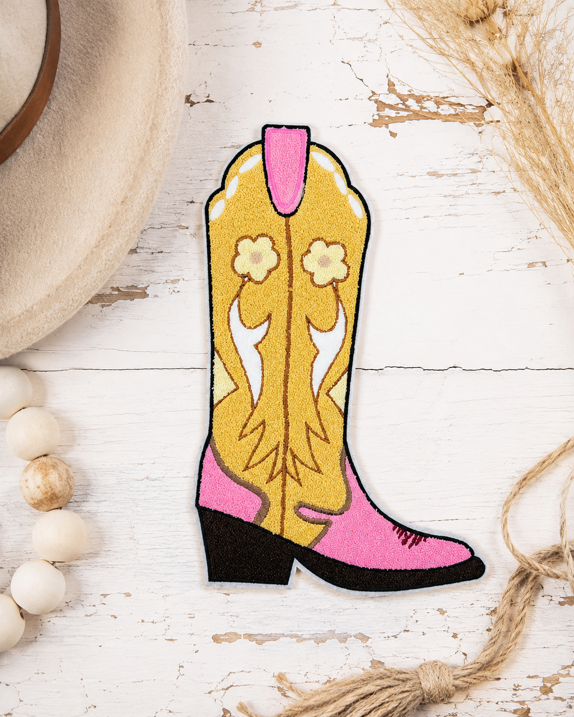 CP1056 - Cowboy Boot Pink Tan Chenille Patch