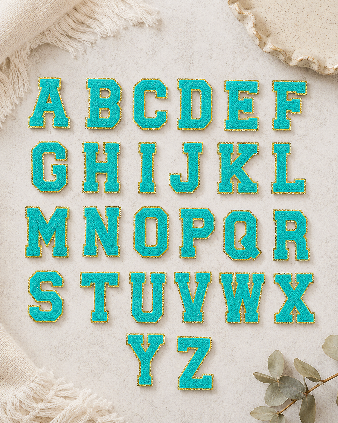 CP1093 -  Turquoise with Gold Chenille Letters