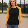 Adult 3/4 Sleeve Raglan Baseball Tee | 35+ Colors - Black/Old Gold