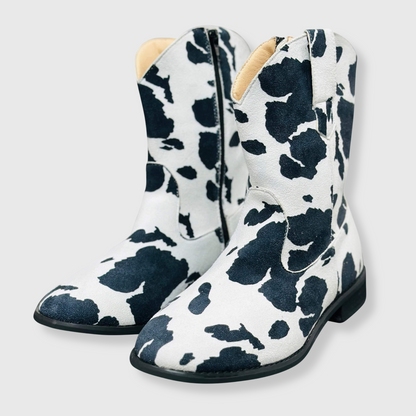 Cow Print Black Cowboy Boots - Adult & Kids