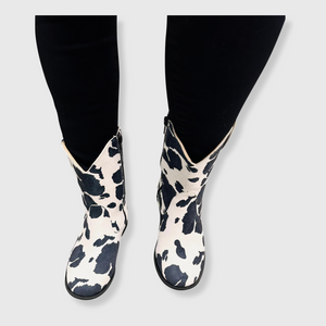 Cow Print Black Cowboy Boots - Adult & Kids