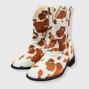 Cow Print Brown Cowboy Boots - Adult & Kids