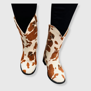 Cow Print Brown Cowboy Boots - Adult & Kids