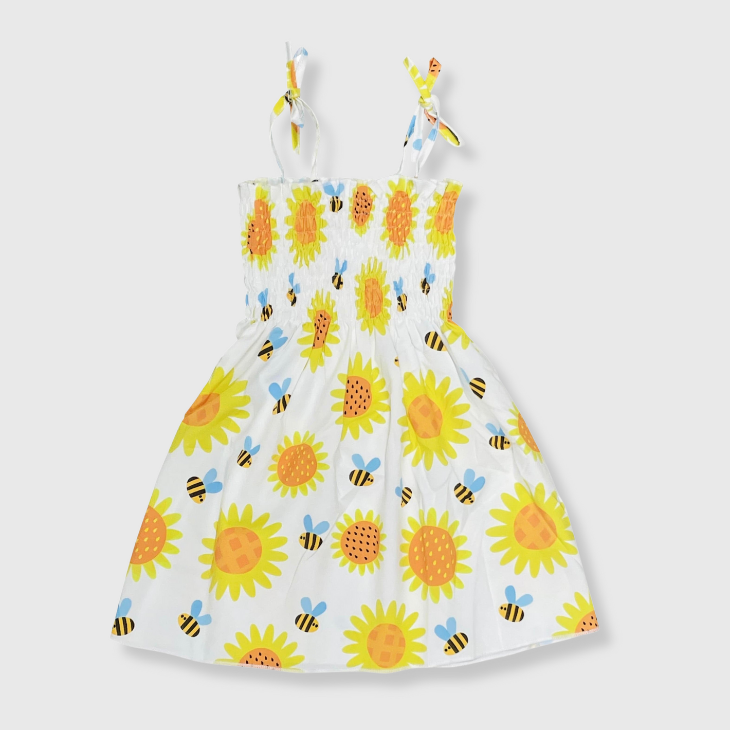 Girl's Ruched Sunflower Bee Sundress