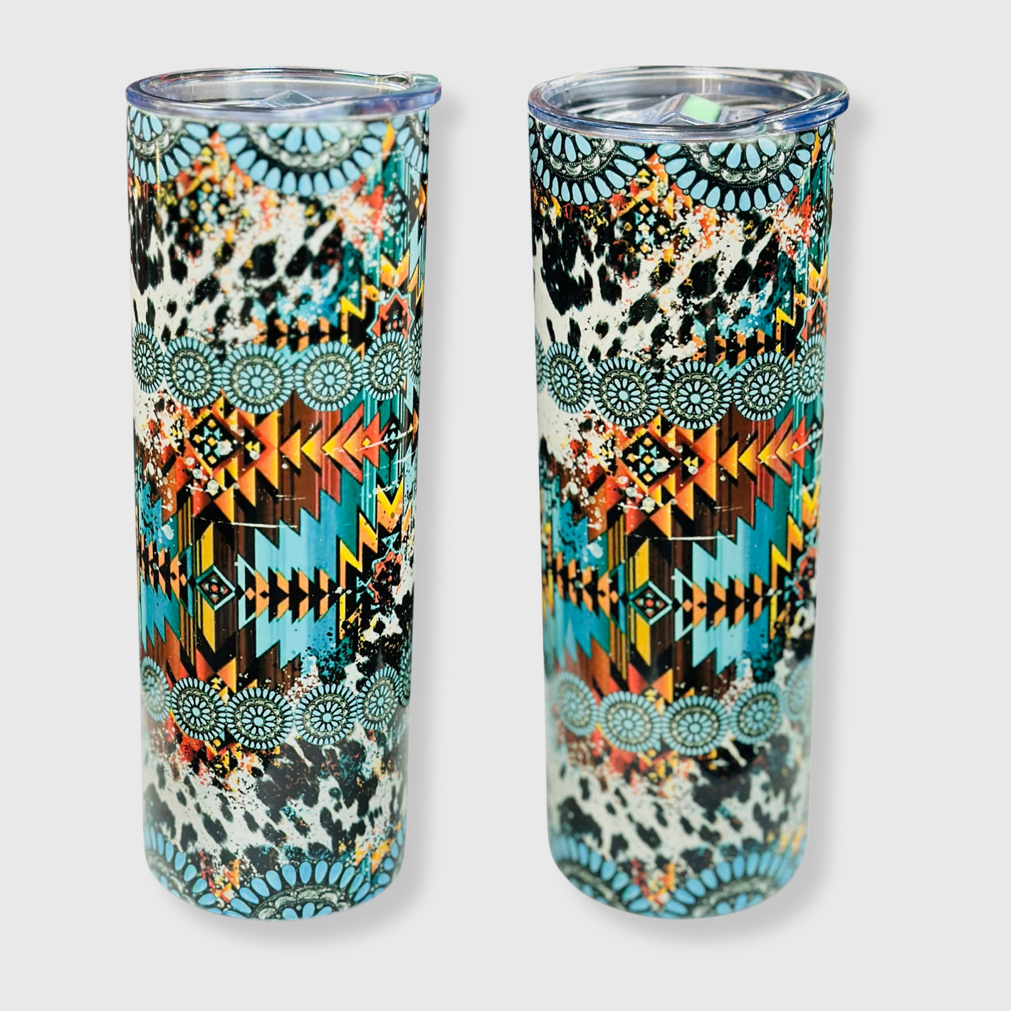 TB1011 - Aztec Cow Turquoise Tumbler