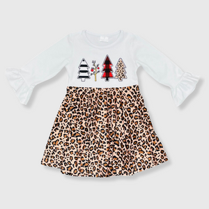 Cheetah White Tree Christmas Dress