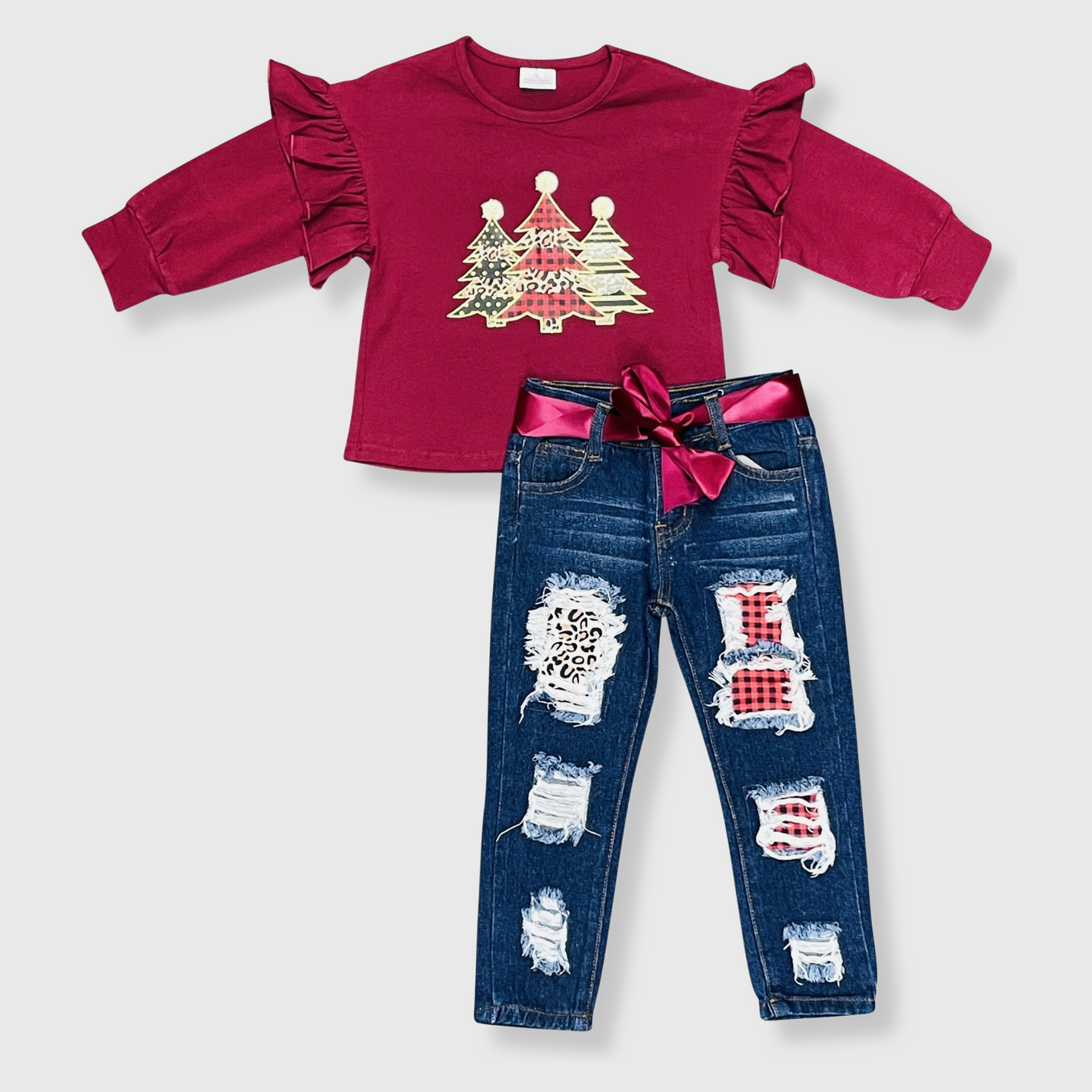 Christmas Tree Burgundy Pant Outfit