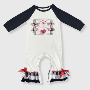 Hearts Plaid Pig White Romper Kids