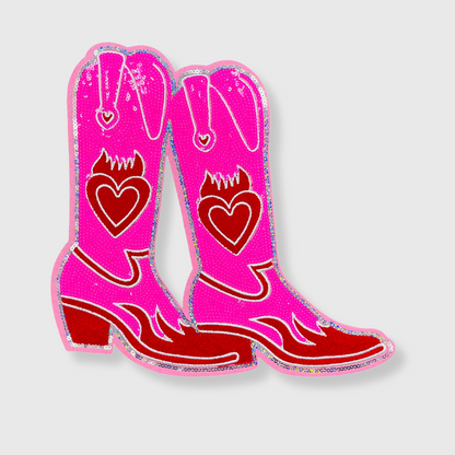 CP1040 - Cowboy Boots Glittery Chenille Sequin Patch