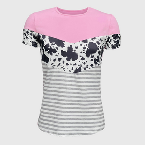 Color Block Pink Cow Striped Top