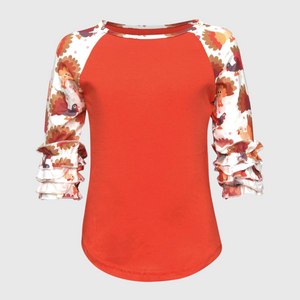 Turkey Thanksgiving Orange Ruffle Top