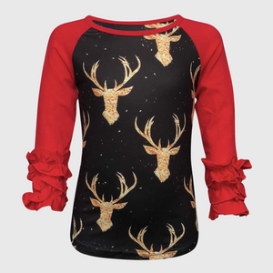 Reindeer Black Red Ruffle Top